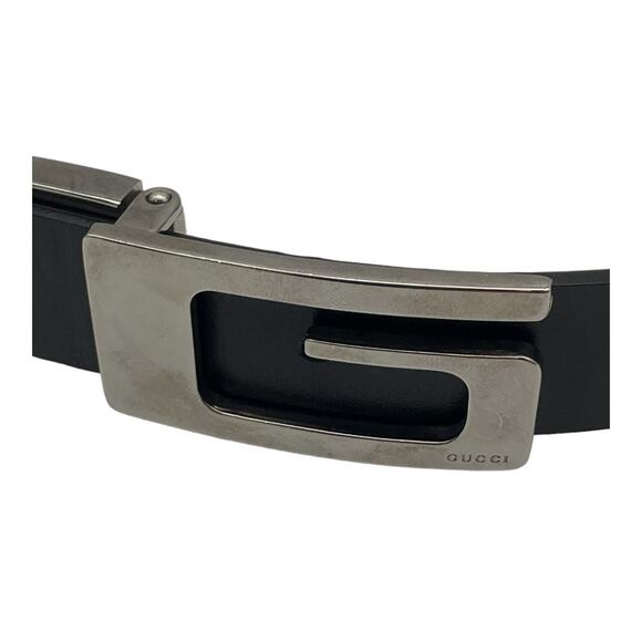 Authentic Gucci Black Leather G Logo Belt Silver Buckle Sz 70/28 Italy Vintage main image 8